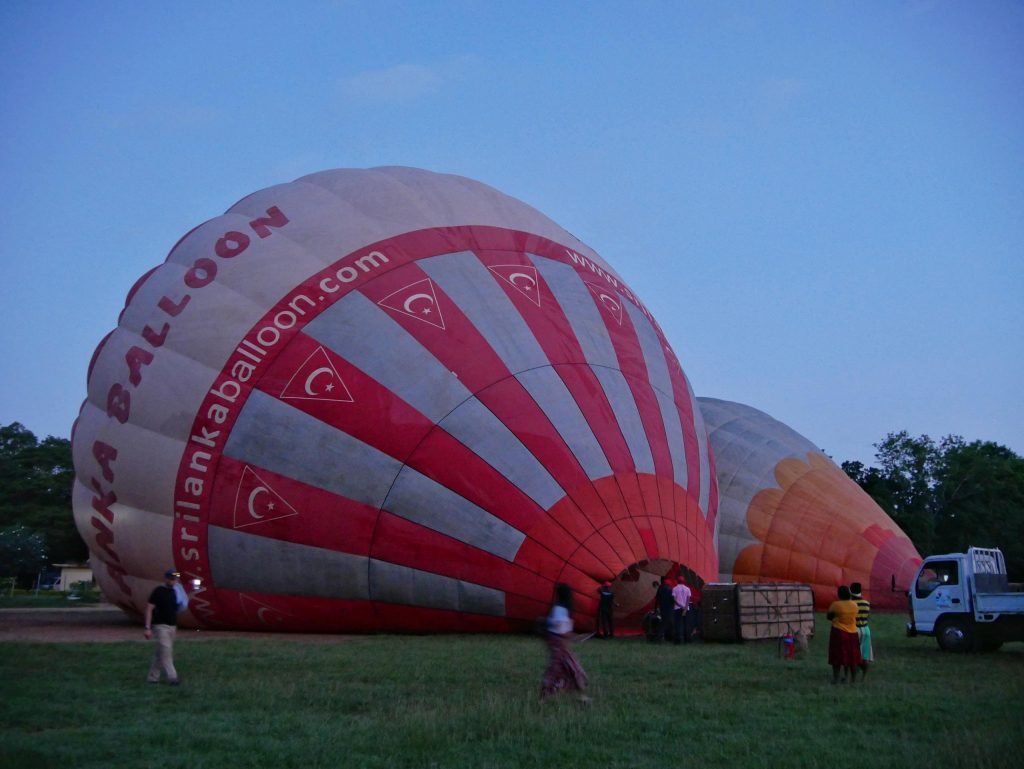 Setting up the hot-air balloon in Sri Lanka
