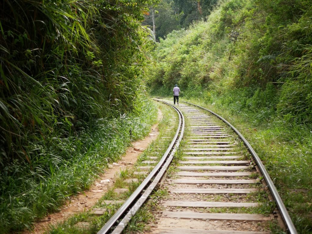 Man walking on the rails in Ella Sri Lanka