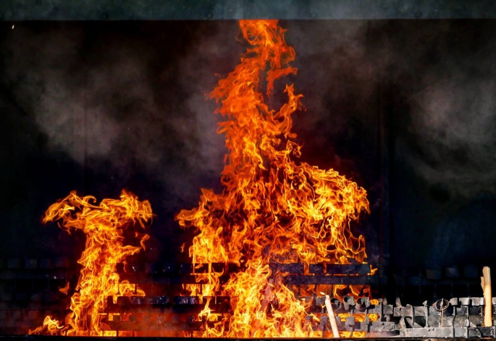 Big fire of candle wax in Fatima, Portugal