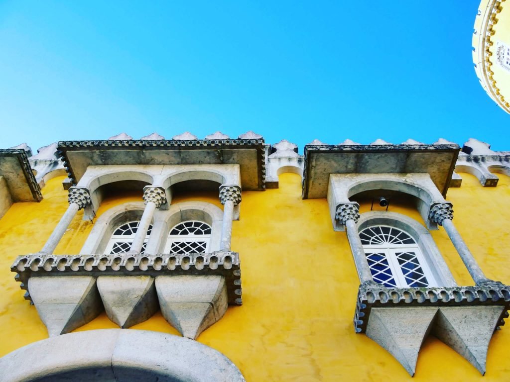 Yellow house in Sintra Portugal from down below