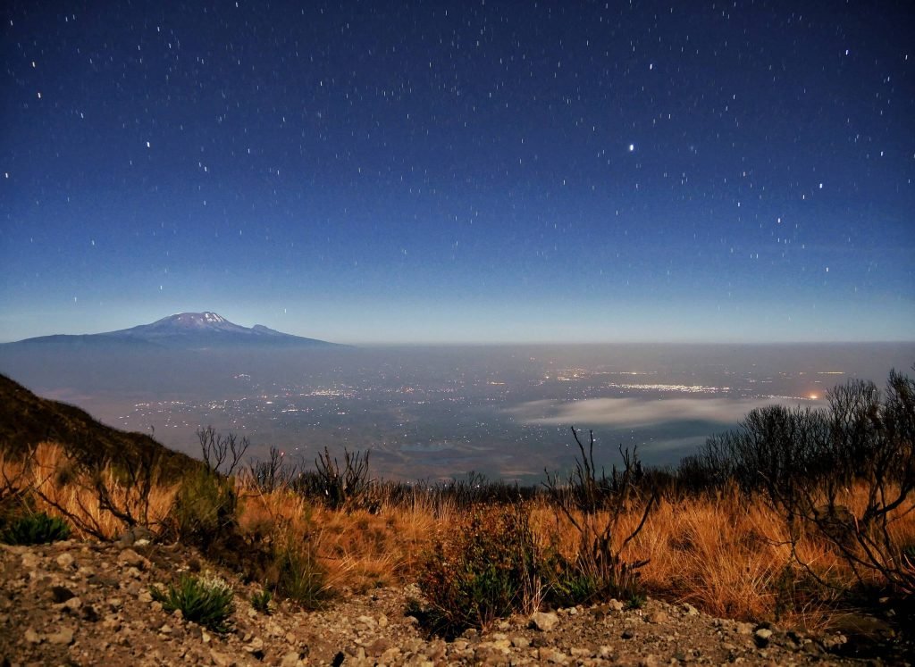 Viewpoint on Mt. Meru, Tanzania to see Mt. Kilimandscharo at night