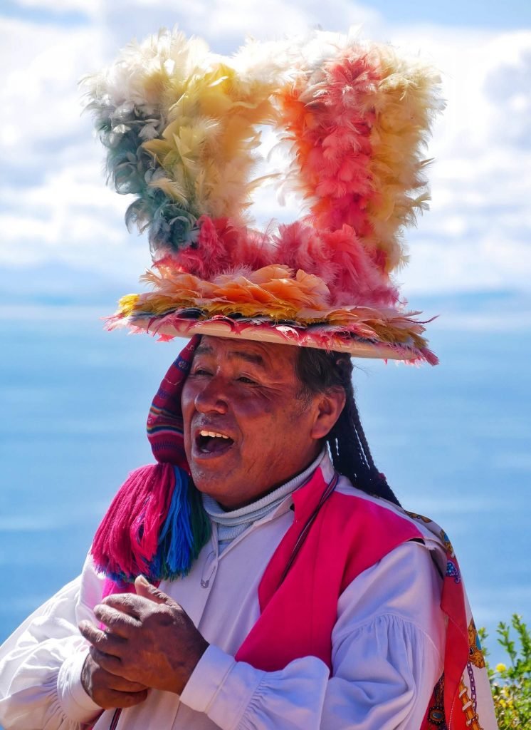 Taquileño at Taquile island with traditional head