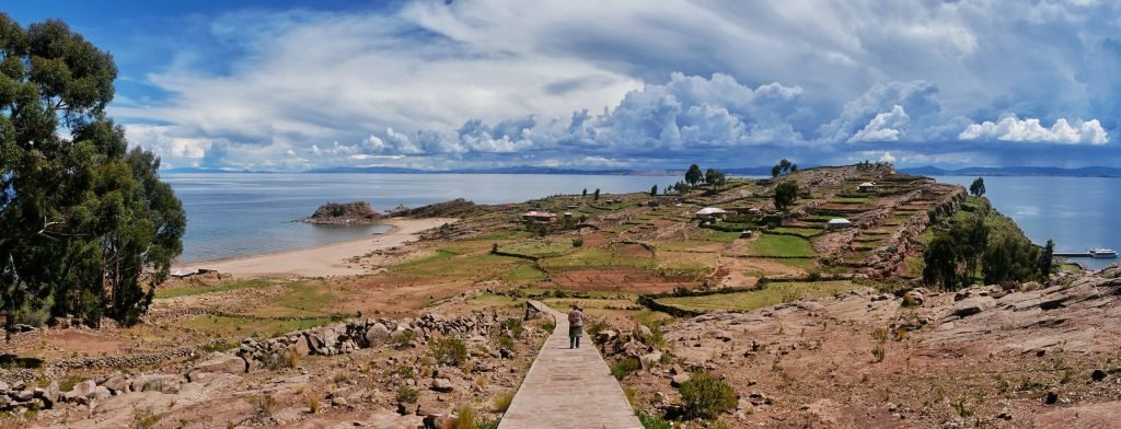 Panoramic view at Taquile island Lake Titticaca, Peru