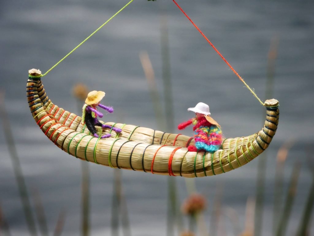 A boat made out of reed at Lake Titticaca, Peru