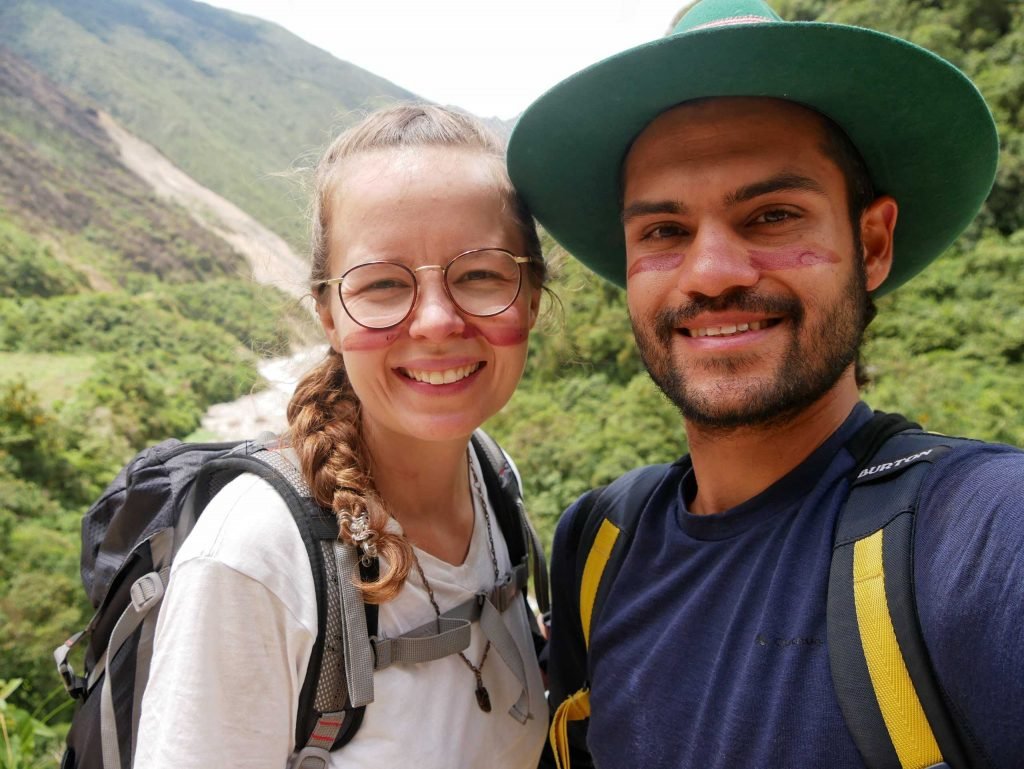 Britta Wiebe and Jamin Mahmood wearing raggery from red berries