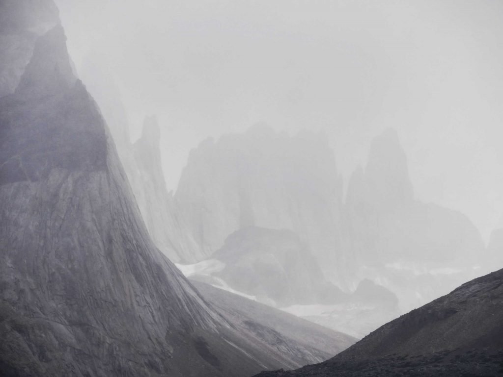 cloudy bizarre mountain range in Patagonia torres del paine