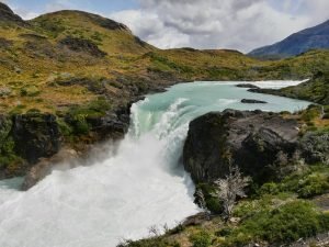 waterfall lake pehoe view torres der paine patagonia