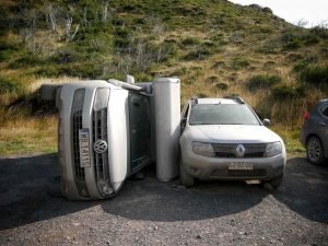 strong winds in Patagonia torres del paine forcing camper vans to capsize