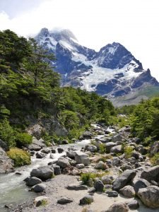 river stream patagonia with mountain
