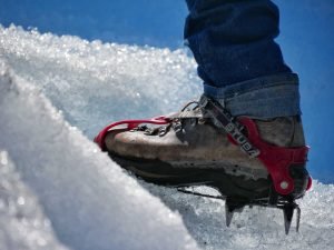 Crampons on a glacier