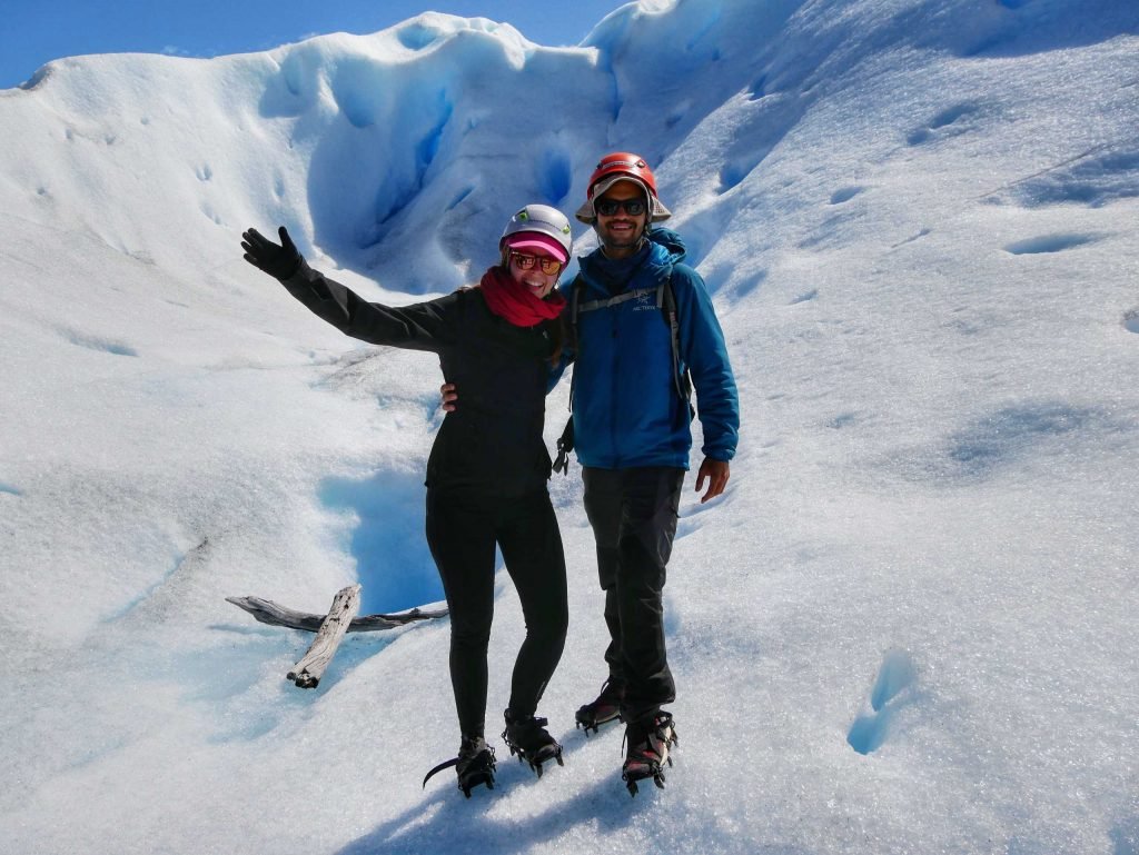 couple at perito moreno glacier walk