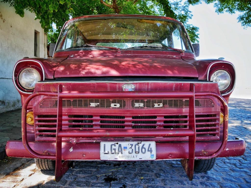 old red ford transport car in Colonia del Sacramento Uruguay