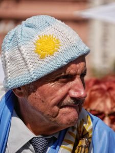 old man with selfmade hat with argentinian sun